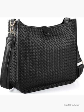 Woven Crossbody Bag Large Capacity PU Leather Adjustable Strap